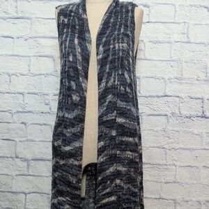 Chico's Knit Duster Style Navy & Gray Sleeveless Cardigan Sweater - Size Med